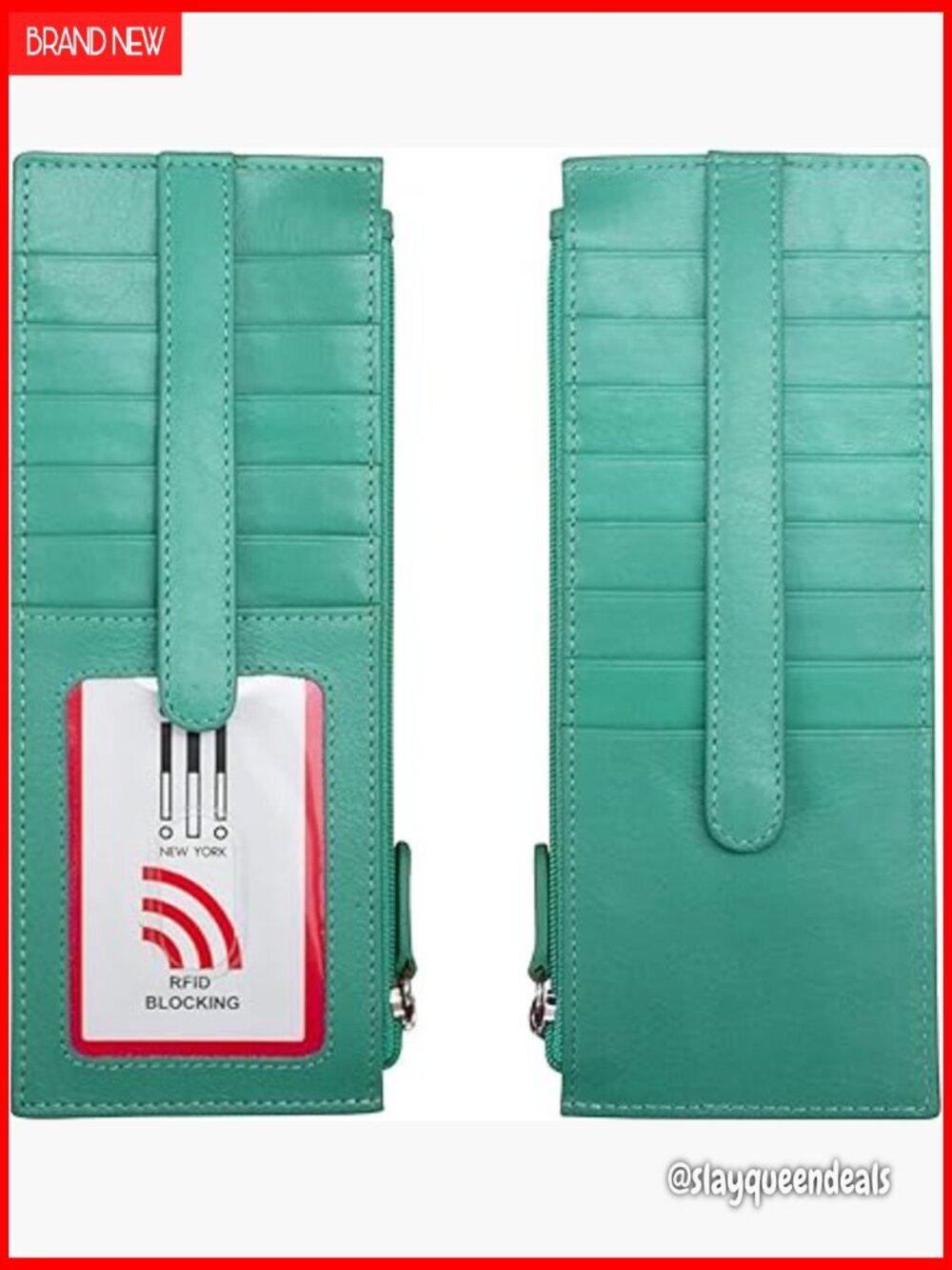 RFID Blocking Leather Wallet Card Holder with ID Window Zip Pocket